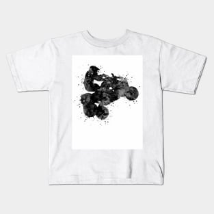 Four Wheeler Riding Boy Black and White Silhouette Kids T-Shirt